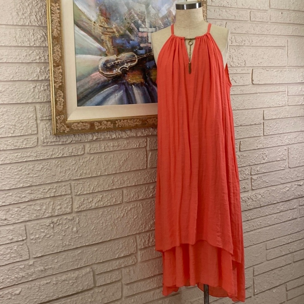 Mlle Gabrielle Mock Necklace Hi Lo Long Dress